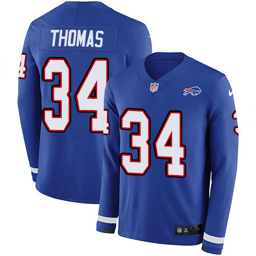 Nike Bills #34 Thurman Thomas Royal Blue Team Color Men's Stitched NFL Limited Therma Long Sleeve Jersey Nike Bills #34 Thurman Thomas Royal Blue Team Color Men's Stitched NFL Limited Therma Long Sleeve Jersey