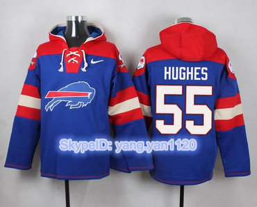 Nike Bills #55 Jerry Hughes Royal Blue Player Pullover NFL Hoodie