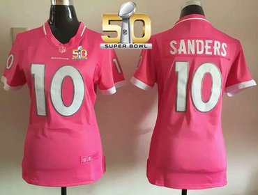 Nike Broncos #10 Emmanuel Sanders Pink Super Bowl 50 Women's Stitched NFL Elite Bubble Gum Jersey