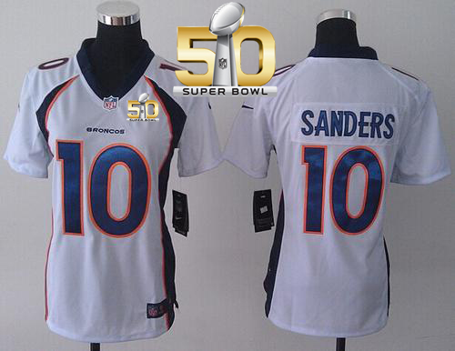 Nike Broncos #10 Emmanuel Sanders White Super Bowl 50 Women's Stitched NFL New Elite Jersey