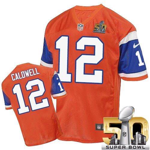 Nike Broncos #12 Andre Caldwell Orange Throwback Super Bowl 50 Men's Stitched NFL Elite Jersey