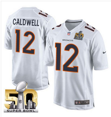 Nike Broncos #12 Andre Caldwell White Super Bowl 50 Men's Stitched NFL Game Event Jersey Nike Broncos #12 Andre Caldwell White Super Bowl 50 Men's Stitched NFL Game Event Jersey