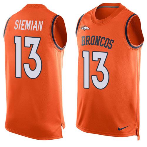 Nike Broncos #13 Trevor Siemian Orange Team Color Men's Stitched NFL Limited Tank Top Jersey Nike Broncos #13 Trevor Siemian Orange Team Color Men's Stitched NFL Limited Tank Top Jersey