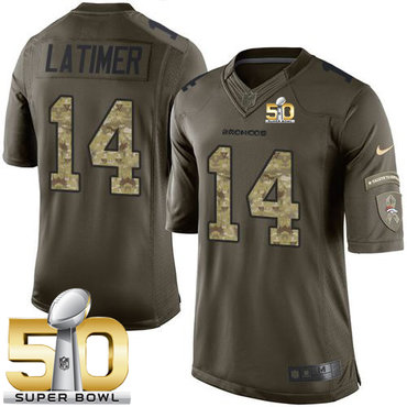 Nike Broncos #14 Cody Latimer Green Super Bowl 50 Men's Stitched NFL Limited Salute To Service Jersey