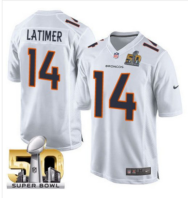 Nike Broncos #14 Cody Latimer White Super Bowl 50 Men's Stitched NFL Game Event Jersey