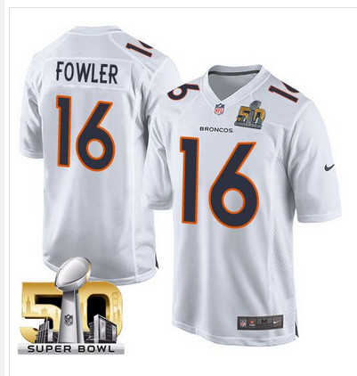 Nike Broncos #16 Bennie Fowler White Super Bowl 50 Men's Stitched NFL Game Event Jersey