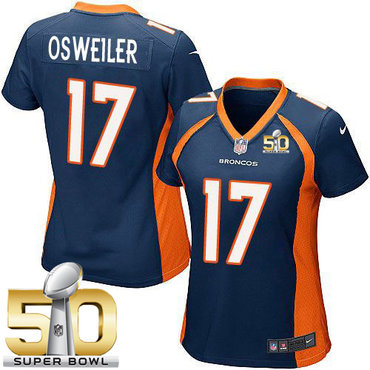 Nike Broncos #17 Brock Osweiler Blue Alternate Super Bowl 50 Women's Stitched NFL New Elite Jersey