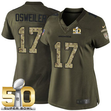 Nike Broncos #17 Brock Osweiler Green Super Bowl 50 Women's Stitched NFL Limited Salute to Service Jersey