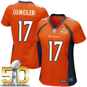 Nike Broncos #17 Brock Osweiler Orange Team Color Super Bowl 50 Women's Stitched NFL New Elite Jersey