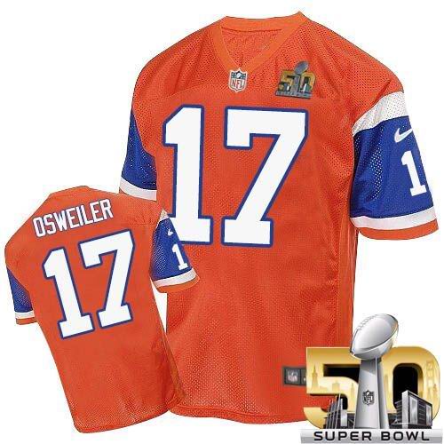 Nike Broncos #17 Brock Osweiler Orange Throwback Super Bowl 50 Men's Stitched NFL Elite Jersey