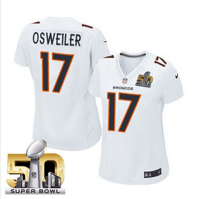 Nike Broncos #17 Brock Osweiler White Super Bowl 50 Women's Stitched NFL Game Event Jersey