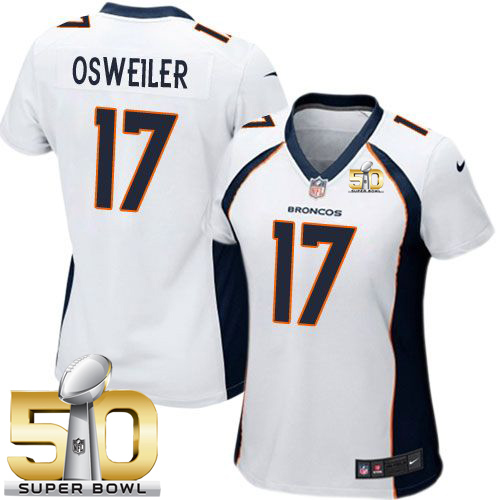 Nike Broncos #17 Brock Osweiler White Super Bowl 50 Women's Stitched NFL New Elite Jersey