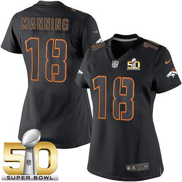 Nike Broncos #18 Peyton Manning Black Impact Super Bowl 50 Women's Stitched NFL Limited Jersey