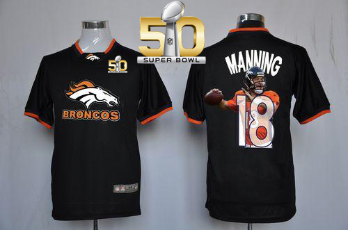 Nike Broncos #18 Peyton Manning Black Super Bowl 50 Men's NFL Game All Star Fashion Jersey
