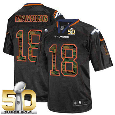 Nike Broncos #18 Peyton Manning Black Super Bowl 50 Men's Stitched NFL Elite Camo Fashion Jersey