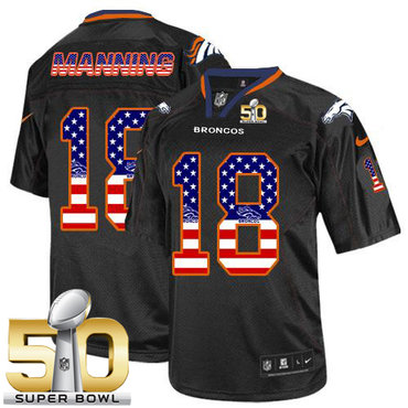 Nike Broncos #18 Peyton Manning Black Super Bowl 50 Men's Stitched NFL Elite USA Flag Fashion Jersey