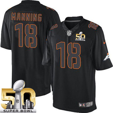 Nike Broncos #18 Peyton Manning Black Super Bowl 50 Men's Stitched NFL Impact Limited Jersey Nike Broncos #18 Peyton Manning Black Super Bowl 50 Men's Stitched NFL Impact Limited Jersey