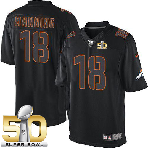 Nike Broncos #18 Peyton Manning Black Super Bowl 50 Men's Stitched NFL Impact Limited Jersey