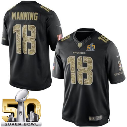 Nike Broncos #18 Peyton Manning Black Super Bowl 50 Men's Stitched NFL Limited Salute to Service Jersey Nike Broncos #18 Peyton Manning Black Super Bowl 50 Men's Stitched NFL Limited Salute to Service Jersey