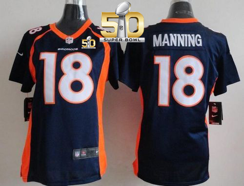 Nike Broncos #18 Peyton Manning Blue Alternate Super Bowl 50 Women's Stitched NFL New Elite Jersey