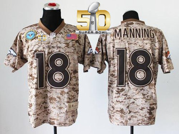 Nike Broncos #18 Peyton Manning Camo Super Bowl 50 Men's Stitched NFL New Elite USMC Jersey