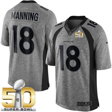 Nike Broncos #18 Peyton Manning Gray Super Bowl 50 Men's Stitched NFL Limited Gridiron Gray Jersey
