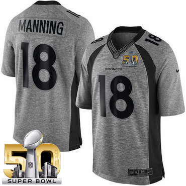 Nike Broncos #18 Peyton Manning Gray Super Bowl 50 Men's Stitched NFL Limited Gridiron Gray Jersey Nike Broncos #18 Peyton Manning Gray Super Bowl 50 Men's Stitched NFL Limited Gridiron Gray Jersey