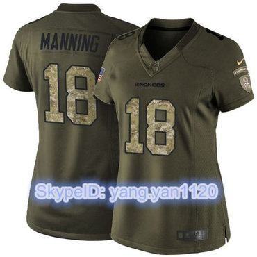 Nike Broncos #18 Peyton Manning Green Women's Stitched NFL Limited Salute to Service Jersey
