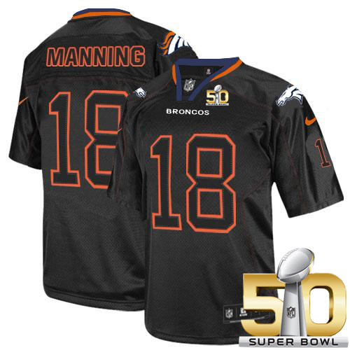 Nike Broncos #18 Peyton Manning Lights Out Black Super Bowl 50 Men's Stitched NFL Elite Jersey