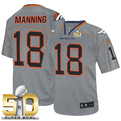 Nike Broncos #18 Peyton Manning Lights Out Grey Super Bowl 50 Men's Stitched NFL Elite Jersey