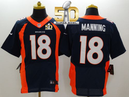 Nike Broncos #18 Peyton Manning Navy Blue Alternate Super Bowl 50 Men's Stitched NFL New Elite Jersey