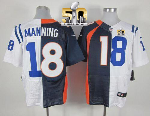 Nike Broncos #18 Peyton Manning Navy BlueWhite Super Bowl 50 Men's Stitched NFL Elite Split Colts Jersey