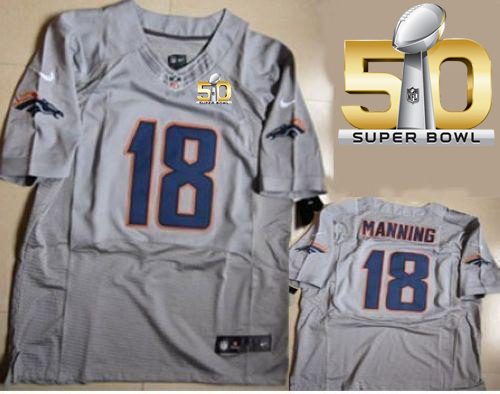 Nike Broncos #18 Peyton Manning New Grey Shadow Super Bowl 50 Men's Stitched NFL Elite Jersey