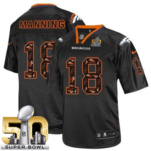 Nike Broncos #18 Peyton Manning New Lights Out Black Super Bowl 50 Men's Stitched NFL Elite Jersey Nike Broncos #18 Peyton Manning New Lights Out Black Super Bowl 50 Men's Stitched NFL Elite Jersey