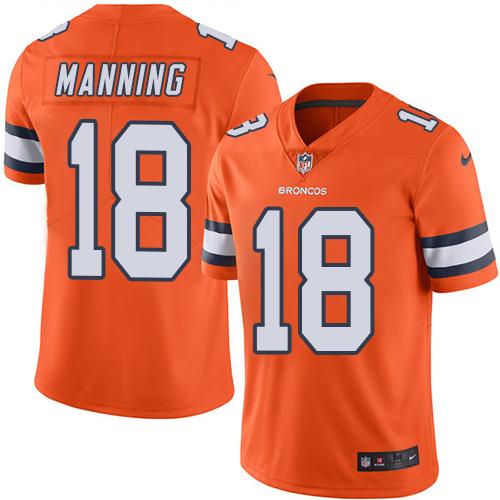 Nike Broncos #18 Peyton Manning Orange Men's Customized Stitched NFL Limited Rush Jersey