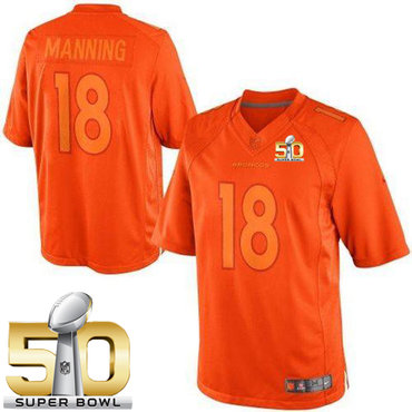 Nike Broncos #18 Peyton Manning Orange Super Bowl 50 Men's Stitched NFL Drenched Limited Jersey
