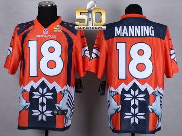 Nike Broncos #18 Peyton Manning Orange Super Bowl 50 Men's Stitched NFL Elite Noble Fashion Jersey