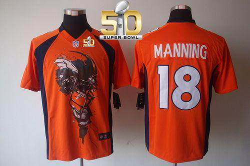 Nike Broncos #18 Peyton Manning Orange Team Color Super Bowl 50 Men's Stitched NFL Helmet Tri-Blend Limited Jersey