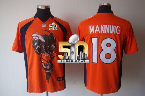 Nike Broncos #18 Peyton Manning Orange Team Color Super Bowl 50 Men's Stitched NFL Helmet Tri-Blend Limited Jersey
