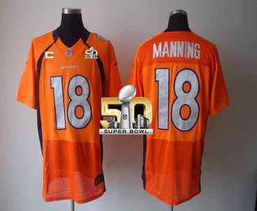 Nike Broncos #18 Peyton Manning Orange Team Color With C Patch Super Bowl 50 Men's Stitched NFL Elite Jersey Nike Broncos #18 Peyton Manning Orange Team Color With C Patch Super Bowl 50 Men's Stitched NFL Elite Jersey