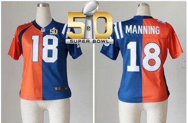 Nike Broncos #18 Peyton Manning OrangeBlue Super Bowl 50 Women's Stitched NFL Elite Split Colts Jersey