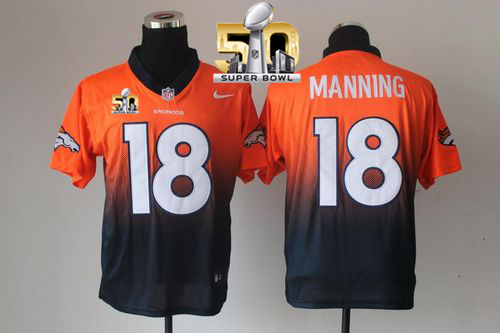 Nike Broncos #18 Peyton Manning OrangeNavy Blue Super Bowl 50 Men's Stitched NFL Elite Fadeaway Fashion Jersey