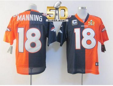 Nike Broncos #18 Peyton Manning OrangeNavy Blue Super Bowl 50 Men's Stitched NFL Elite Split Jersey