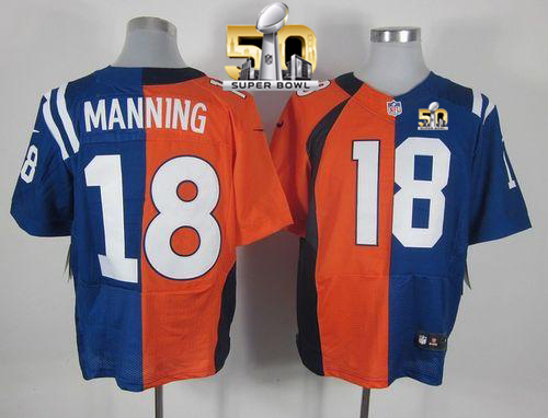 Nike Broncos #18 Peyton Manning OrangeRoyal Blue Super Bowl 50 Men's Stitched NFL Elite Split Colts Jersey