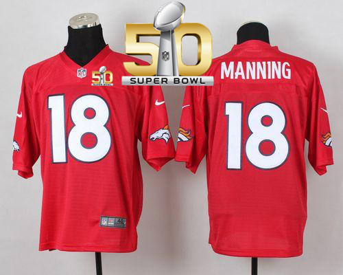 Nike Broncos #18 Peyton Manning Red Super Bowl 50 Men's Stitched NFL Elite QB Practice Jersey