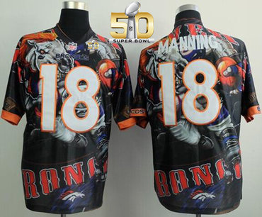 Nike Broncos #18 Peyton Manning Team Color Super Bowl 50 Men's Stitched NFL Elite Fanatical Version Jersey
