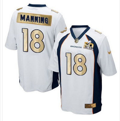 Nike Broncos #18 Peyton Manning White Men's Stitched NFL Game Super Bowl 50 Collection Jersey