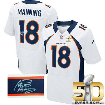 Nike Broncos #18 Peyton Manning White Super Bowl 50 Men's Stitched NFL Elite Autographed Jersey