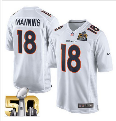 Nike Broncos #18 Peyton Manning White Super Bowl 50 Men's Stitched NFL Game Event Jersey Nike Broncos #18 Peyton Manning White Super Bowl 50 Men's Stitched NFL Game Event Jersey