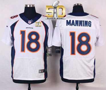 Nike Broncos #18 Peyton Manning White Super Bowl 50 Men's Stitched NFL New Elite Jersey